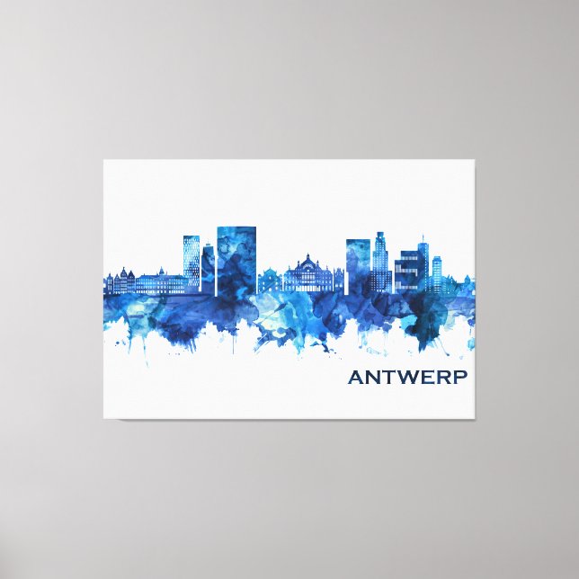 Antwerp Belgium Skyline Blue Canvastryck (Framsida)