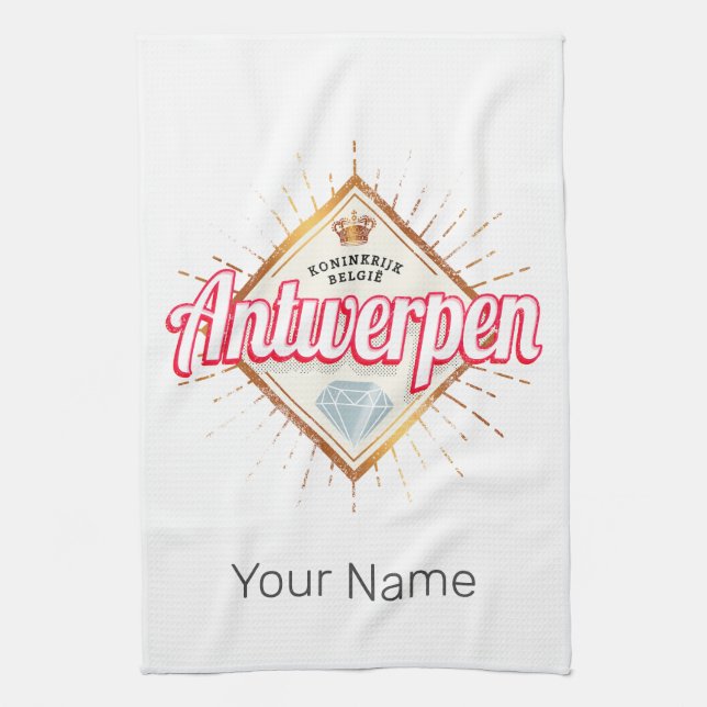 Antwerp Flanders Belgium Retro Vintage Souvenir Kökshandduk (Vertikal)