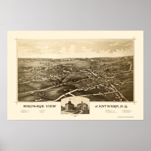 Antwerp panorama- karta för NY - 1888 Poster