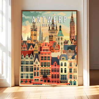 Antwerpen Belgien Affisch Konsttryck, Stad Retro V