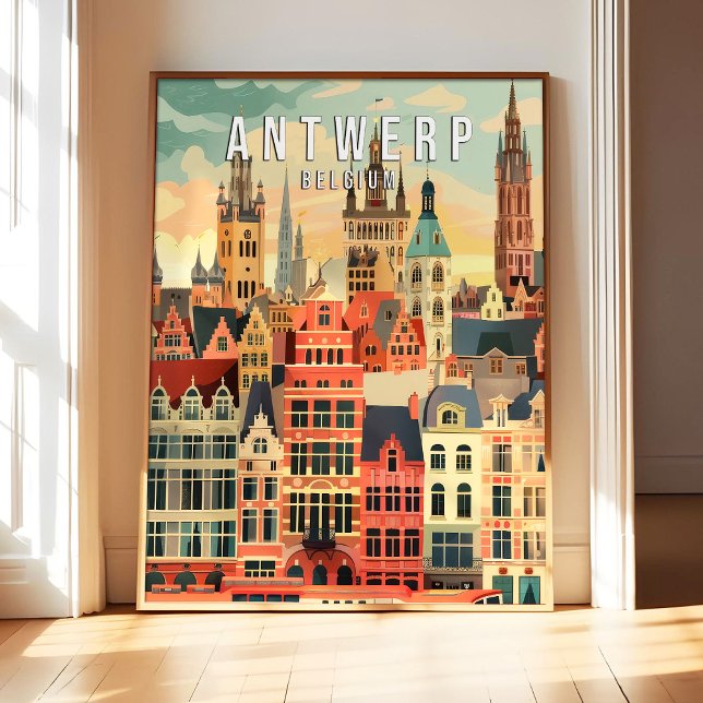 Antwerpen Belgien Affisch Konsttryck, Stad Retro V (Skapare uppladdad)