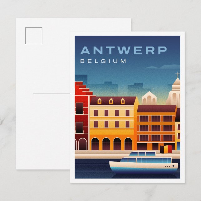 Antwerpen Belgien Akvarell Resa Vykort (Fram/baksida)