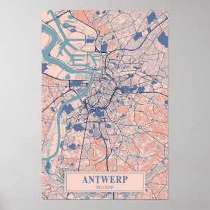 Antwerpen Belgien Blåsigt Stadskarta Resa Poster