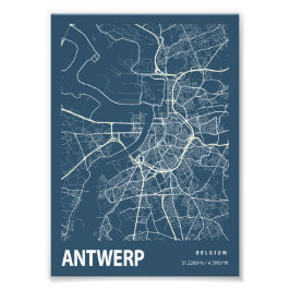Antwerpen - Belgien Blueprint City Karta Fototryck