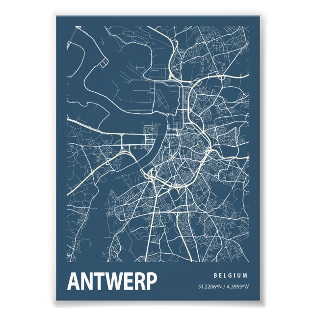 Antwerpen - Belgien Blueprint City Karta Fototryck (Framsidan)