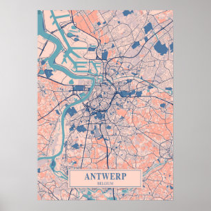 Antwerpen - Belgien Breezy City Karta Poster