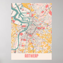 Antwerpen - Belgien Chalk City Karta Poster