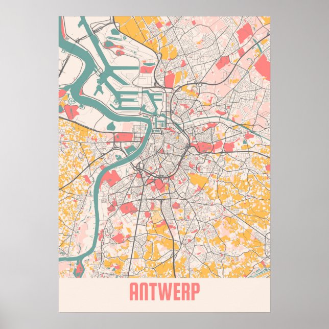 Antwerpen - Belgien Chalk City Karta Poster (Framsidan)