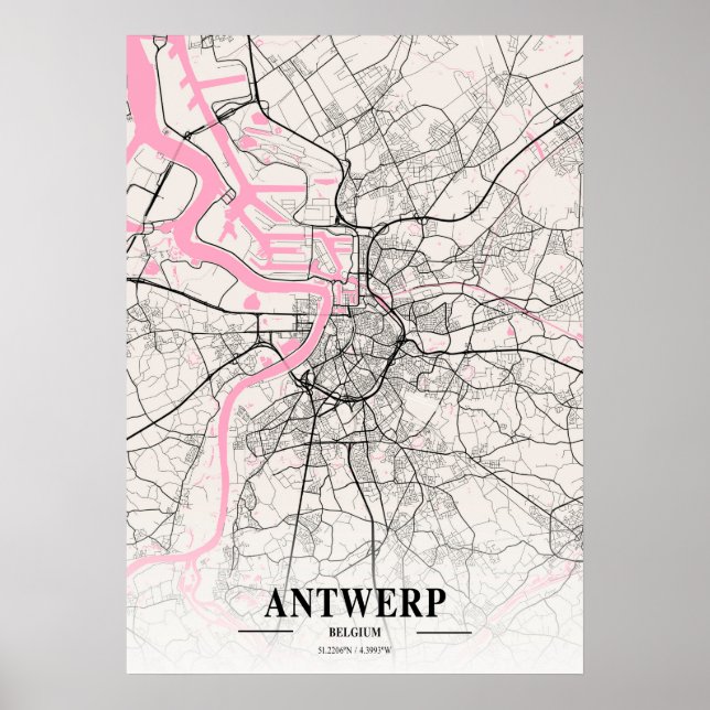 Antwerpen - Belgien Neapolitan City Karta Poster (Framsidan)