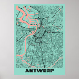 Antwerpen - Belgien Peony City Karta Poster