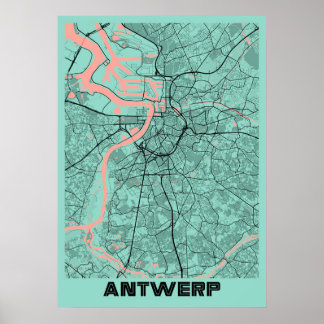 Antwerpen - Belgien Peony City Karta Poster