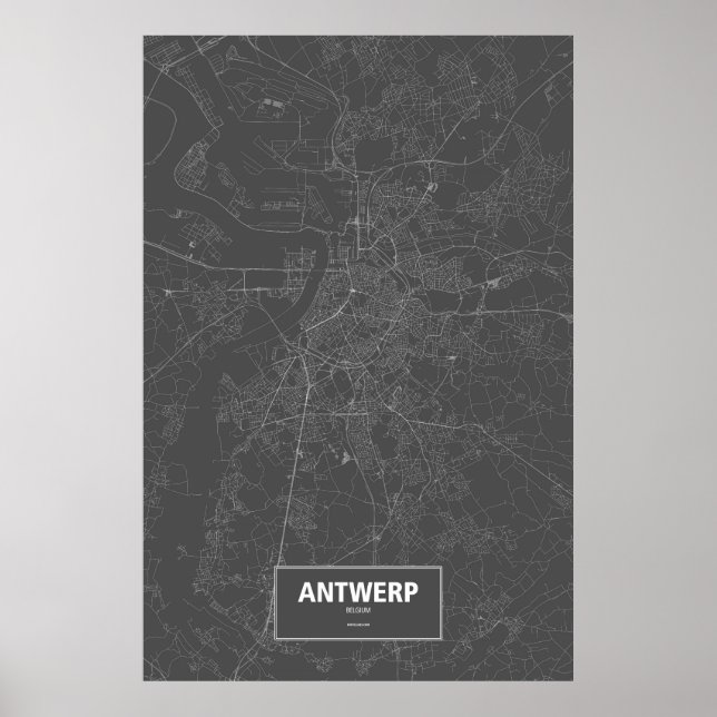 Antwerpen, Belgien (vit på svart) Poster (Framsidan)