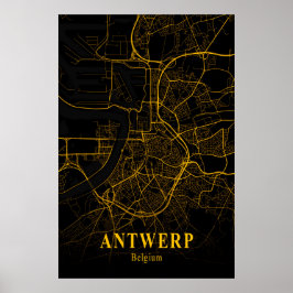 Antwerpen Belgium City Karta Guld Street Karta Eur Poster