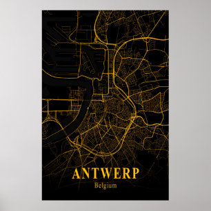 Antwerpen Belgium City Karta Guld Street Karta Eur Poster