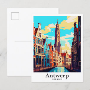 Antwerpen Belgium Vintage resor Porträtt Vykort
