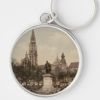 Antwerpen Catherdral, Antwerpen, Belgien Rund Silverfärgad Nyckelring