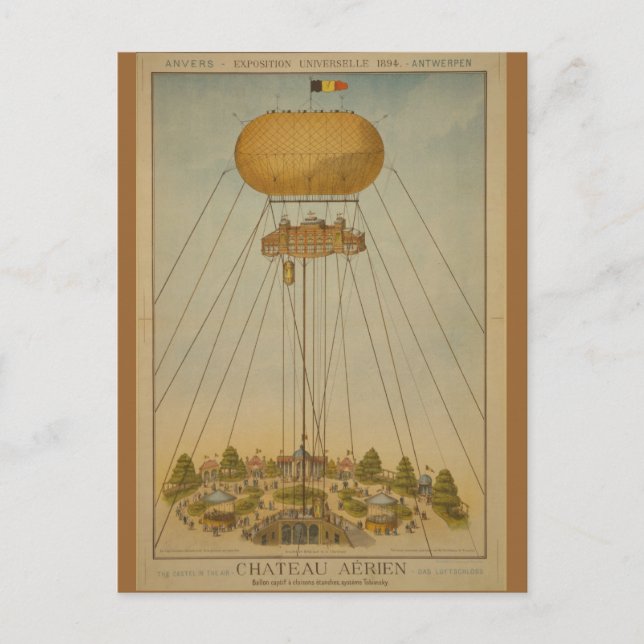 Antwerpen Expo 1894 Luft Castle Balloon Vykort (Framsida)