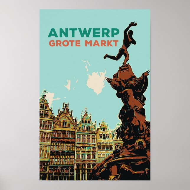 Antwerpen Grote Markt illustration Belgien Poster (Framsidan)