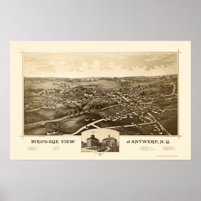 Antwerpen, NY Panoramic Karta - 1888 Poster (Framsidan)