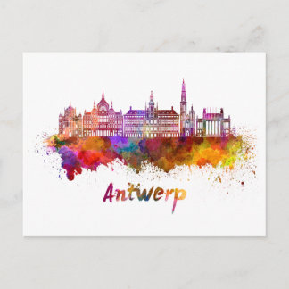 Antwerpen-skylin, vattenfärg vykort