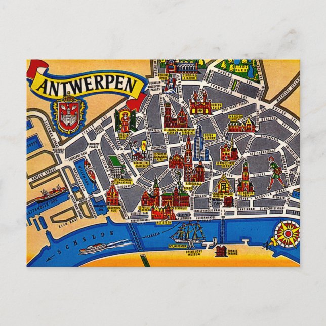 Antwerpens gamla gatukarta  vykort (Framsida)