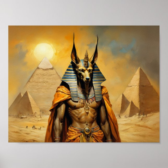 Anubi Den egyptiska guden med pyramider Poster (Framsidan)