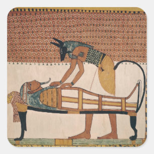 Anubis deltar i Sennedjems mamma Fyrkantigt Klistermärke