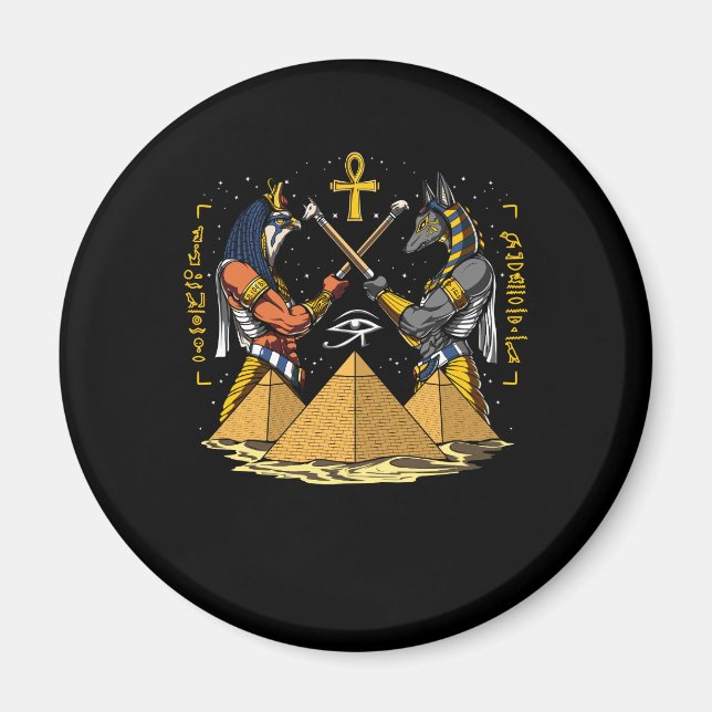 Anubis Egyptian Gud Ra Ankh Öga, Horus Pyramids Magnet (Framsidan)