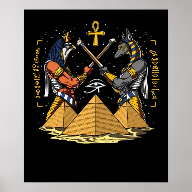 Anubis Egyptian Gud Ra Ankh Öga, Horus Pyramids Poster (Framsidan)