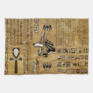 Anubis - Egyptisk gud - Guld och Pearl Kökshandduk