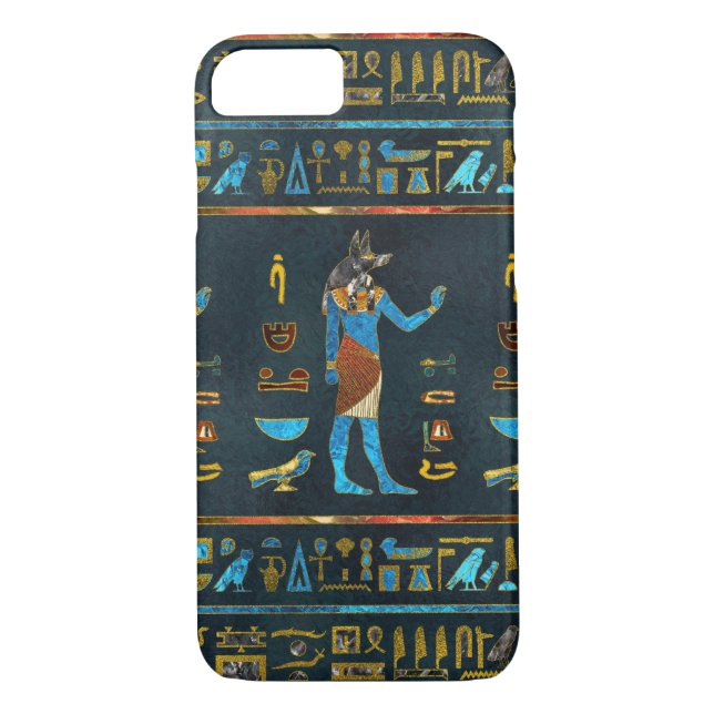 Anubis egyptiskt guld, blått och rött Case-Mate iPhone skal (Baksida)