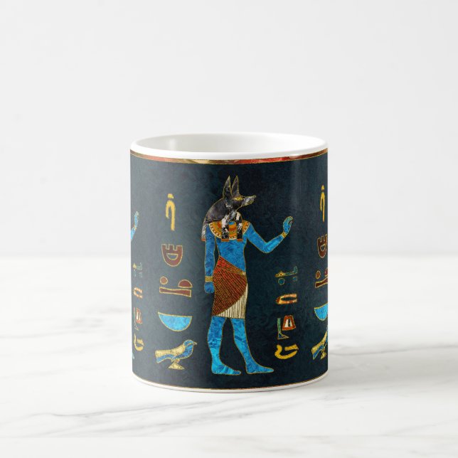Anubis egyptiskt guld, blått och rött kaffemugg (Center)
