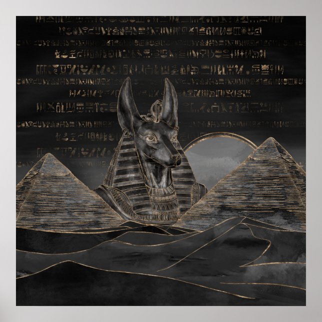 Anubis på det egyptiska pyramidlandskapet poster (Framsidan)