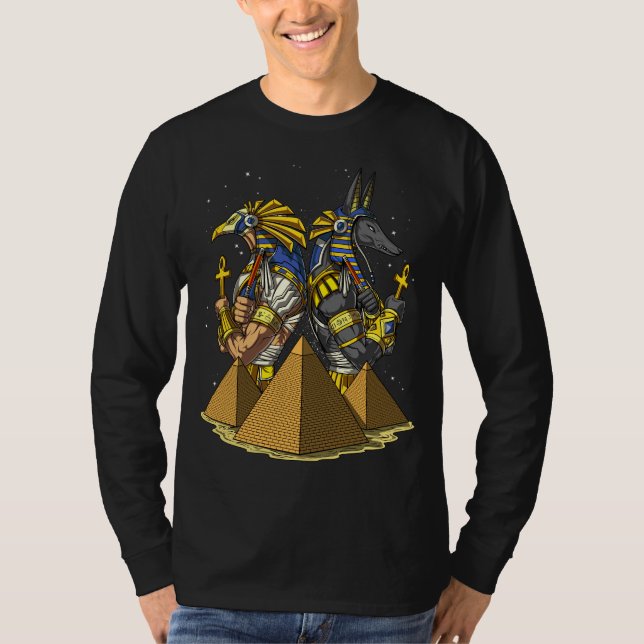 Anubis Ra Egyptian Gods Ancient Pyramids Mythology T Shirt (Framsida)