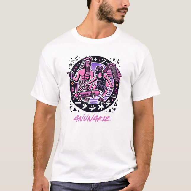 Anunakiz Skater Enki & Anunnaki Vibes T Shirt (Framsida)