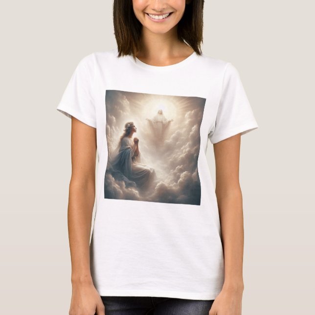 Anunciación Divina: Virgen y Bendición Celestial T Shirt (Framsida)