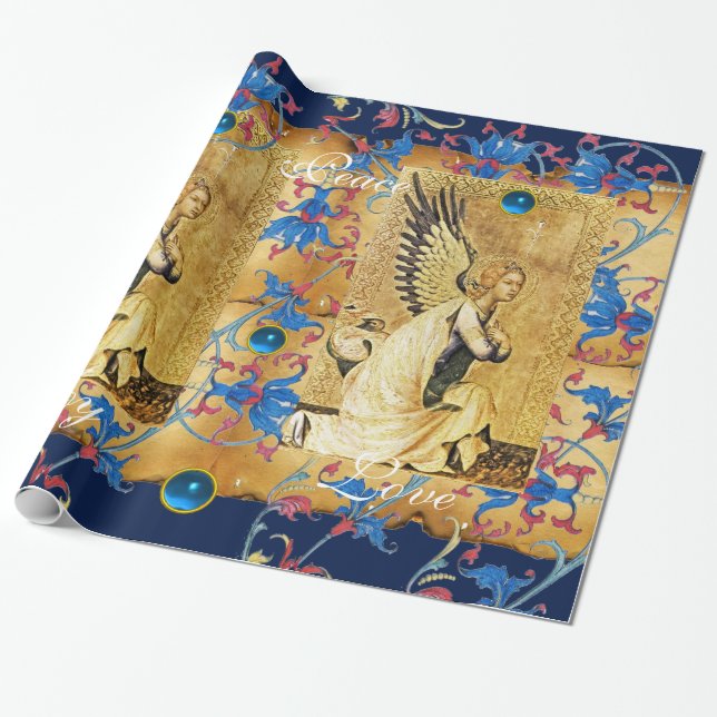 ANUNCIATION ANGEL BLOMMIGT CHRISTMAS PARCHMENT PRESENTPAPPER (Utrullad)
