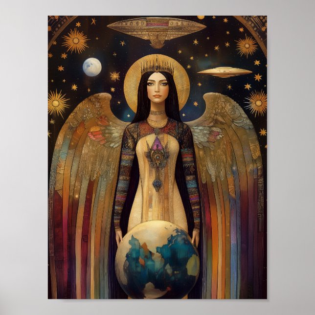Anunnaki Star Goddess Ishtar Surreal UFO Art Poster (Framsidan)