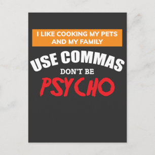 Använda Commas Funny Grammar English Teacher Vykort