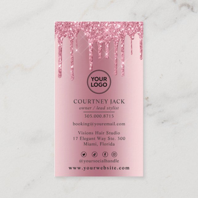 Använda din egen Logotyp Rosa Metallic Glitter Dri Visitkort (Baksida)