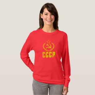 Använda flaggakvinna för kommunist CCCP skjorta T-shirt