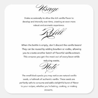 Användning Instruktioner för Hemlagat Vaniljextrak Fyrkantigt Klistermärke