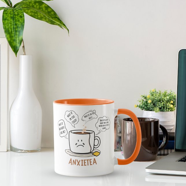 ANXIETEA-kaffet Mugg - 15 Oz-Tecknad (ANXIETEA Coffee Mug - 15 Oz Funny Cartoon Design | Glossy Ceramic Mug with Colored Accents)