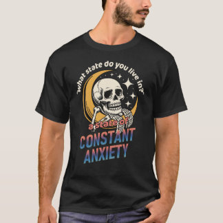 Anxiety Skeleton Head på Crescent Måne T Shirt