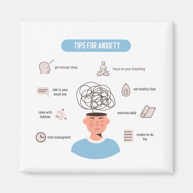 Anxiety Tips Minimal Mental Health Art Magnet (Framsidan)