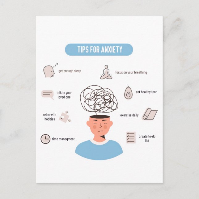 Anxiety Tips Minimal Mental Health Art Vykort (Framsida)