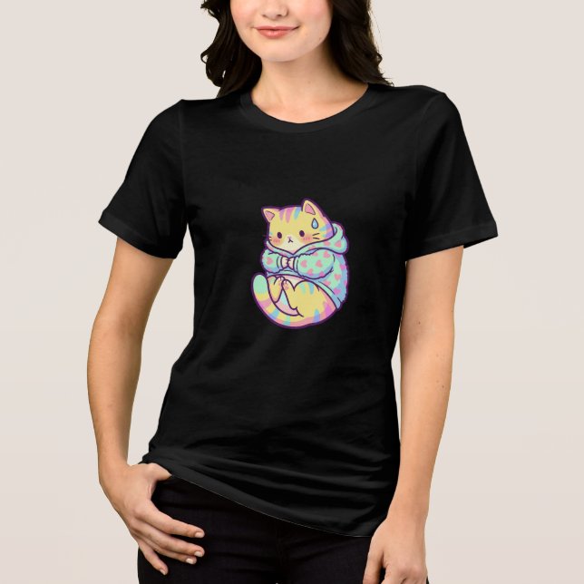 Anxious But Cute Cat T Shirt (Framsida)