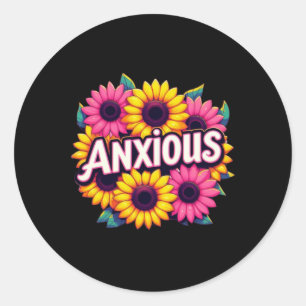 Anxious Solros Text Sticker Runt Klistermärke