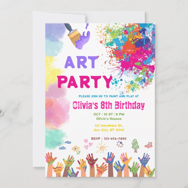 ANY AGE Art Party Paint Party Birthday  Inbjudningar (Framsida)