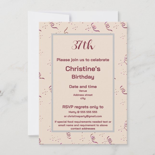 Any Age Birthday Confetti & Ribbon Silhouette Art Inbjudningar (Framsida)